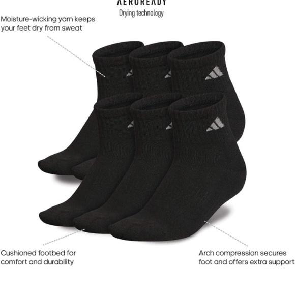 NWOT Adidas Women’s Athletic Quarter Socks 6-Pack - Picture 3 of 3